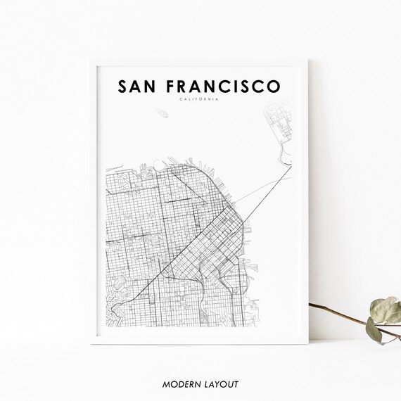 Downtown San Francisco Ca Map Print Usa Art Poster Street Road Nursery Room Wall Office Decor