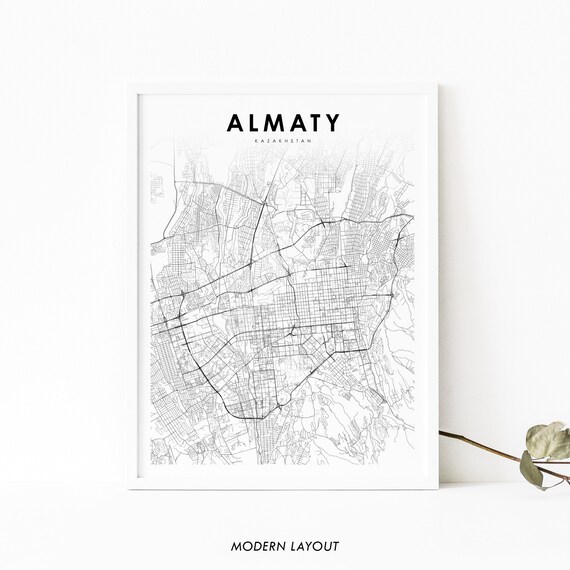 Almaty Kazakhstan Map Print Art Poster City Road Street Nursery Room Wall Office Decor