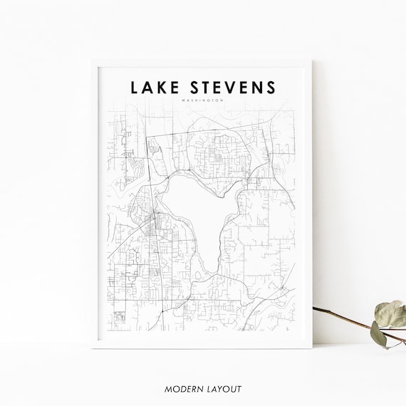 Lake Stevens Wa Map Print Washington Usa Art Poster Snohomish City Street Road Nursery Room Office Wall Decor