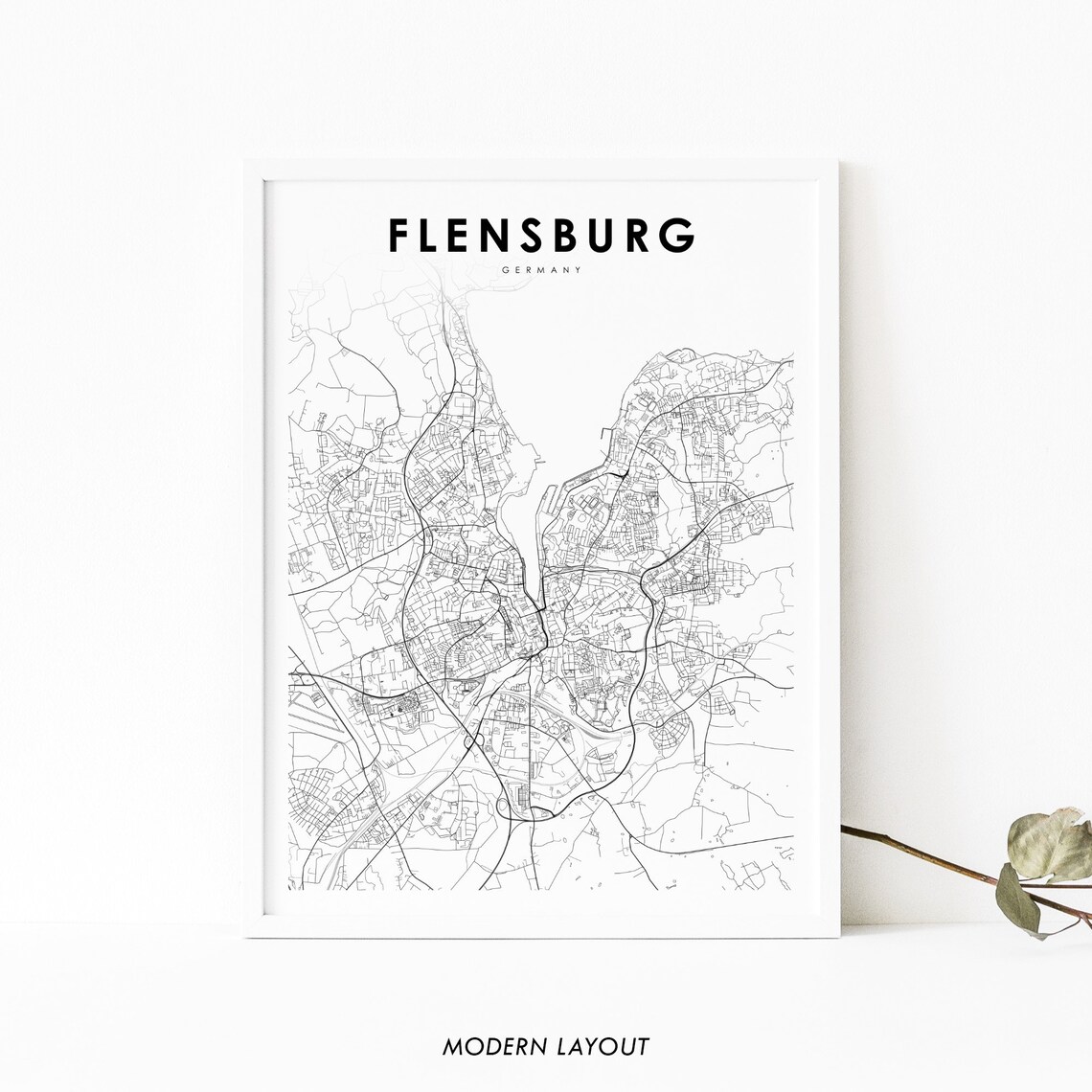 Flensburg Germany Map Print, City Street Road Poster