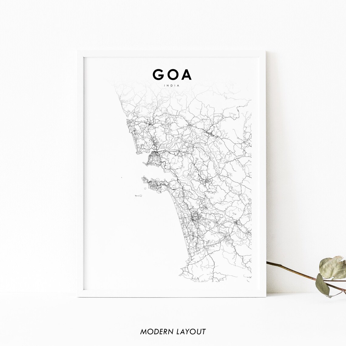 Goa India Map Art Print, Konkan Panaji Road