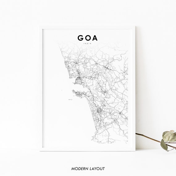 Goa India Map Art Print, Konkan Panaji Road