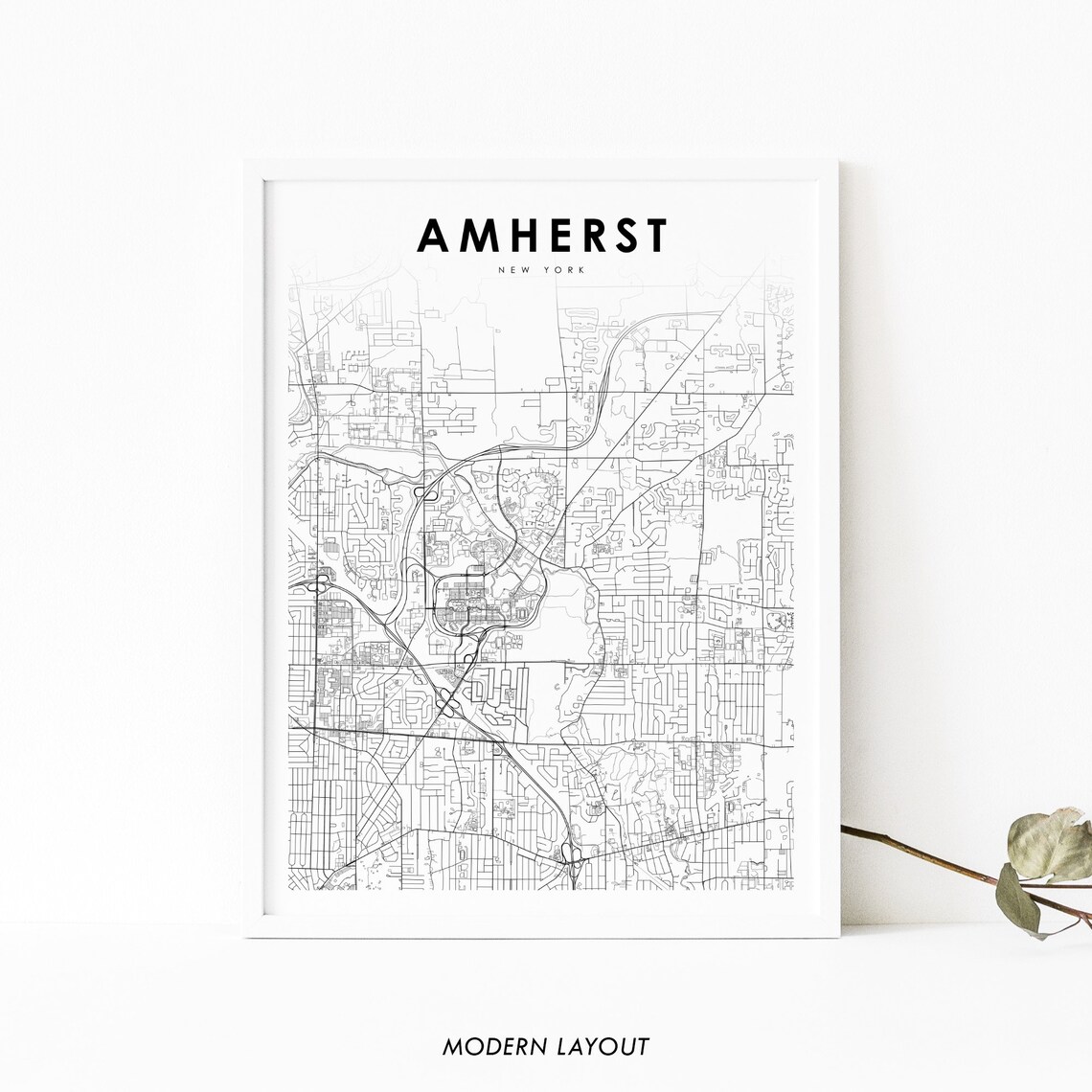 Amherst New York Minimalist City Street Map Travel Gift Poster