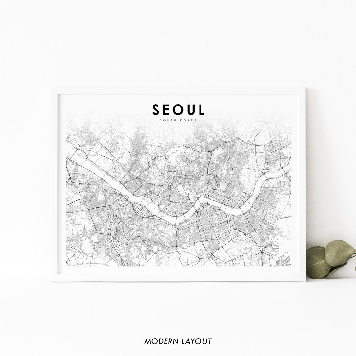 Seoul South Korea Minimalist City Street Map Art Print Decor