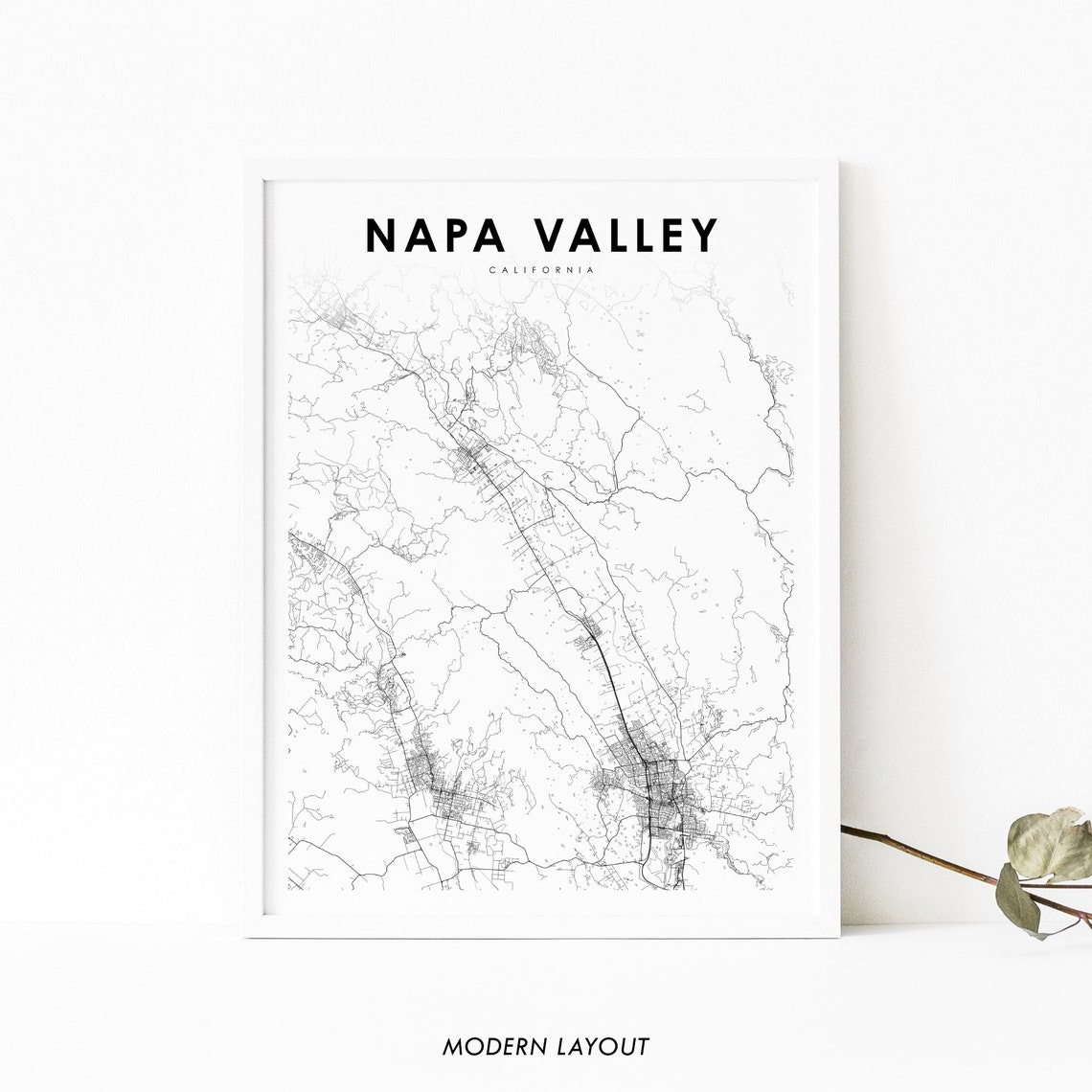Napa Valley California Street Road Map Modern Minimalist Poster