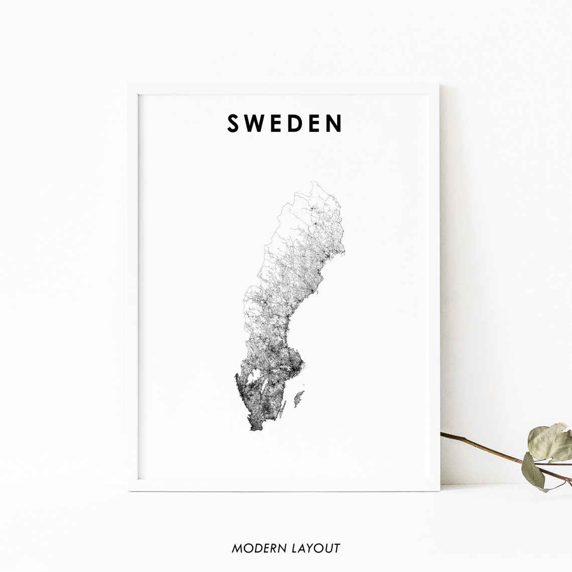 Sweden Modern Road Network Country Map Minimalist Art Poster