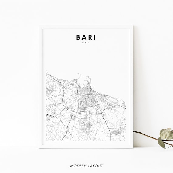 Bari Italy Minimal City Street Map Coastline Art Travel Poster