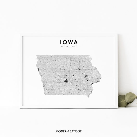 Iowa Map Print, State Road Art Poster