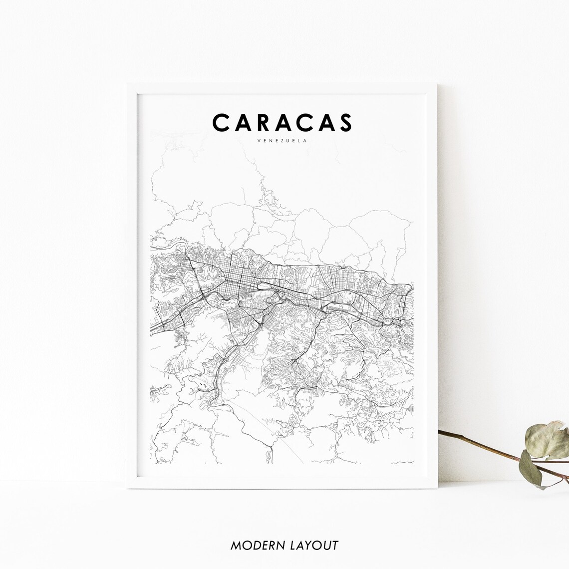 Caracas Venezuela Map Print, City Street Road Poster