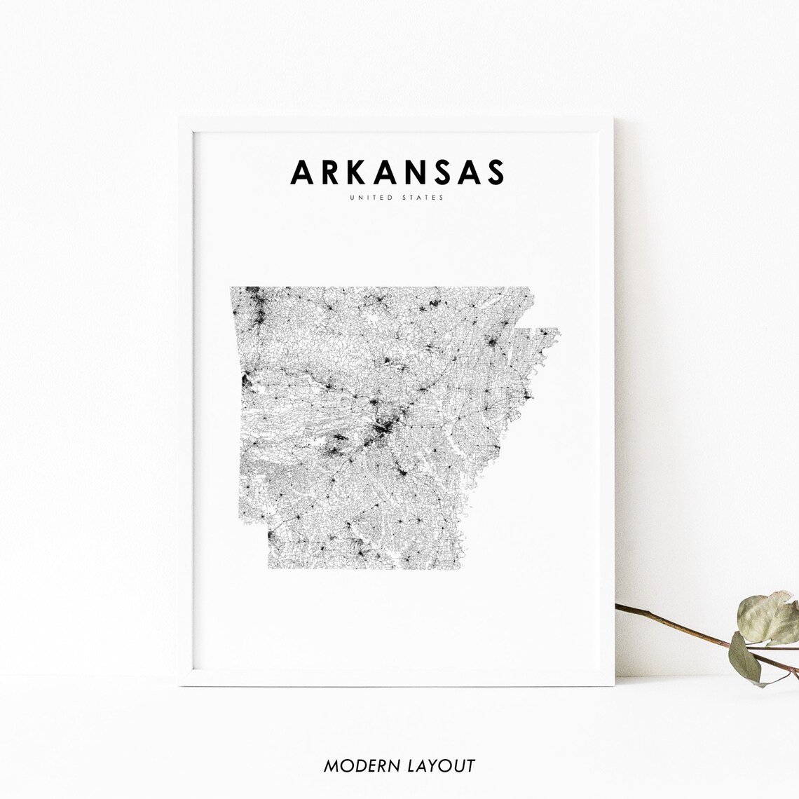 Arkansas Map Print, USA State Road Poster