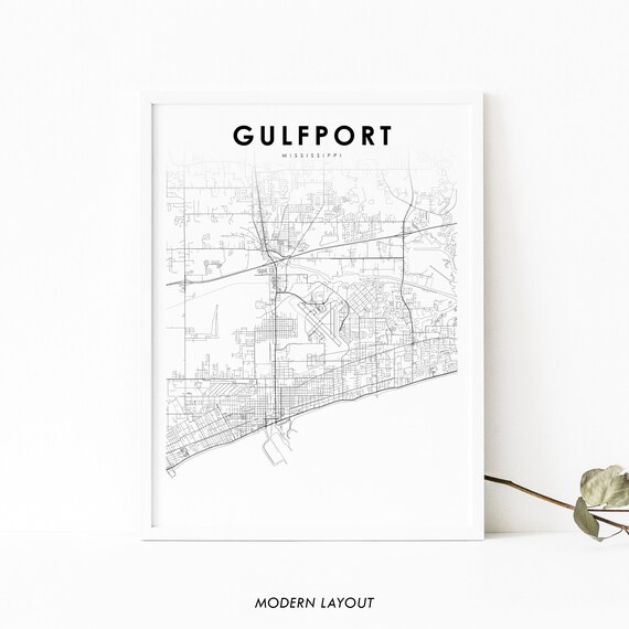 Gulfport Ms Map Print Mississippi Usa Art Poster Harrison City Street Road Nursery Room Wall Office Decor