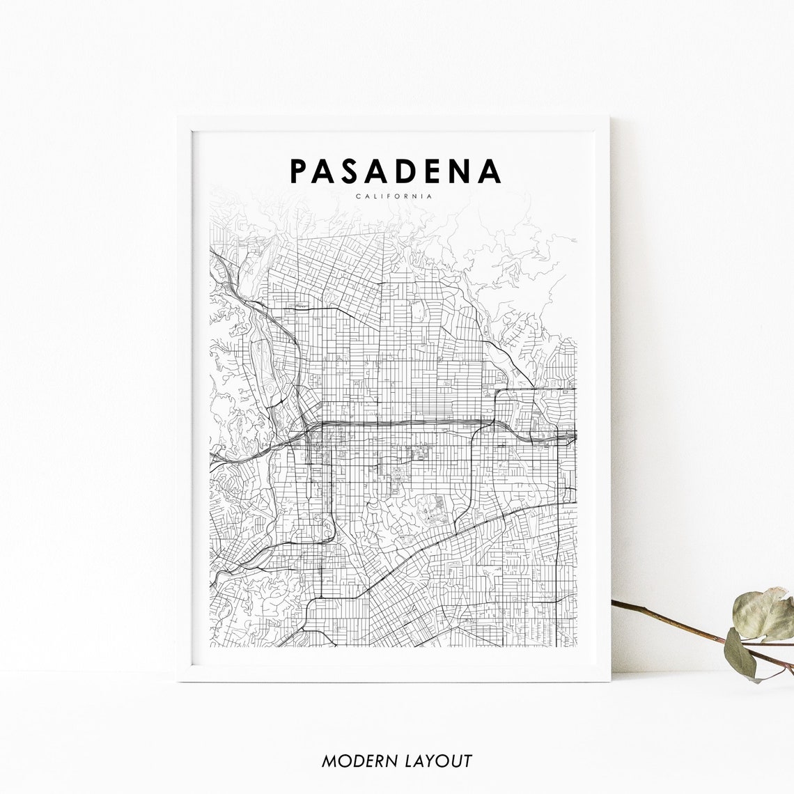 Pasadena California Minimal Street Map Modern Layout Art Poster