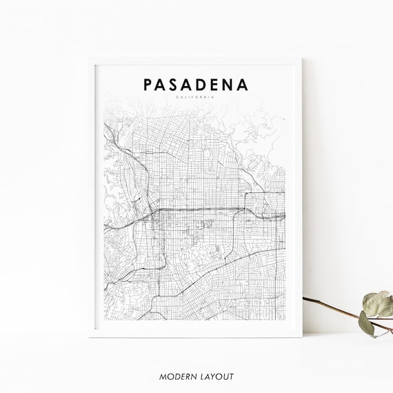 Pasadena Ca Map Print Usa Art Poster San Gabriel City Street Road Nursery Room Wall Office Decor