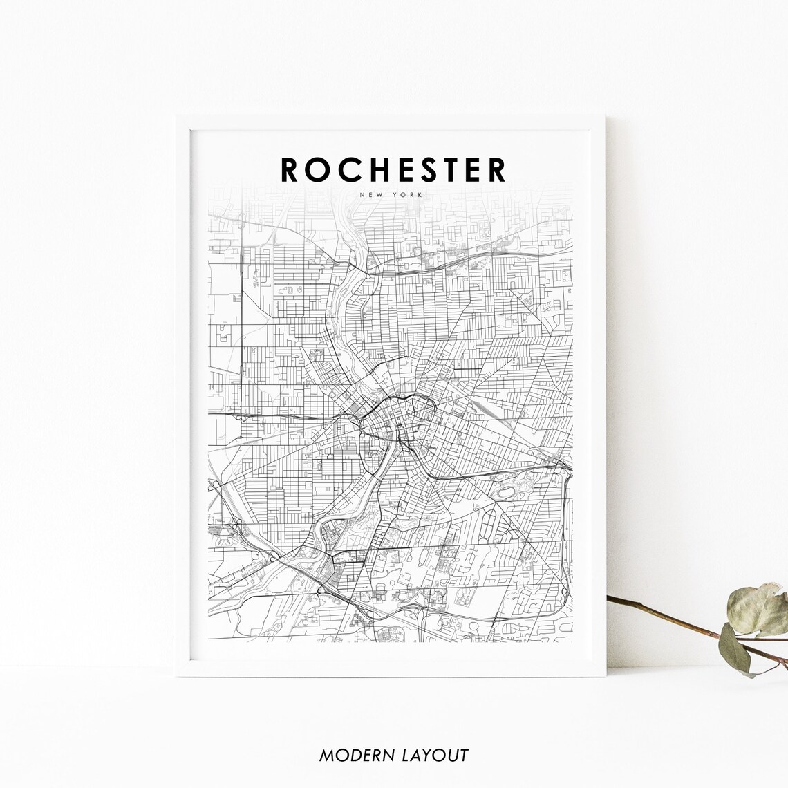 Downtown Rochester New York City Street Map Minimalist Poster