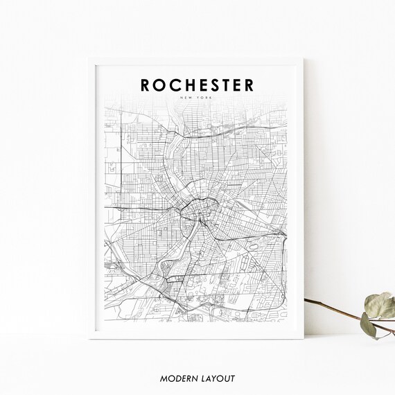 Downtown Rochester Ny Map Print New York Usa Art Poster City Street Road Nursery Room Wall Office Decor