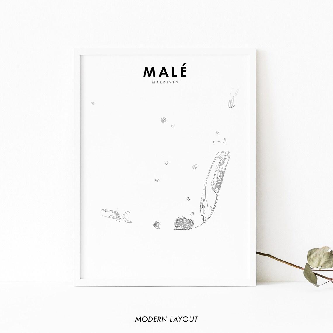 Male Maldives Atoll Street Map Minimalist Line Art Travel Poster