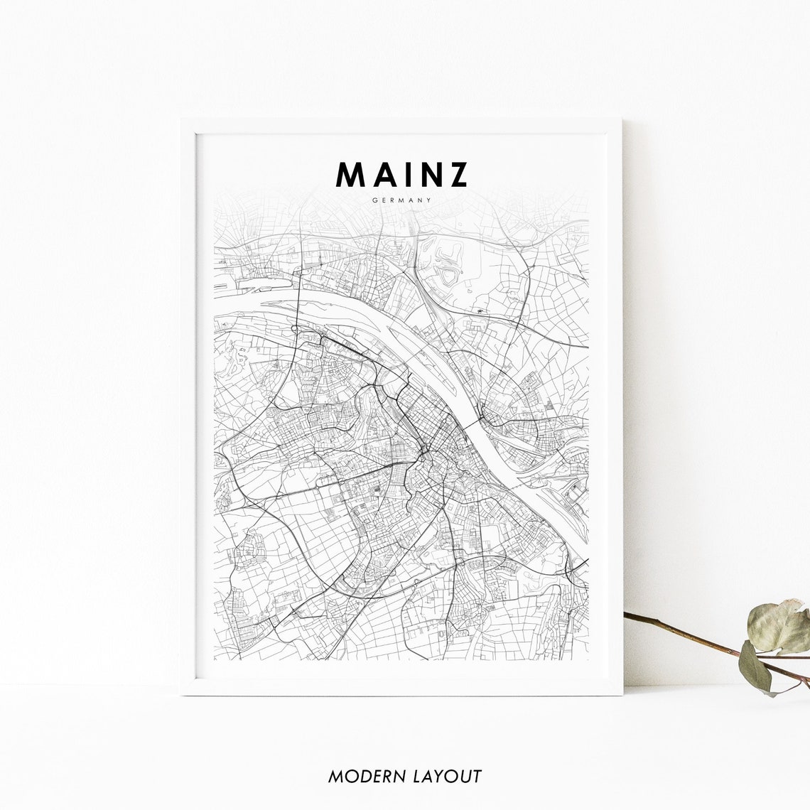 Mainz Germany Minimalist Black and White City Street Map Poster