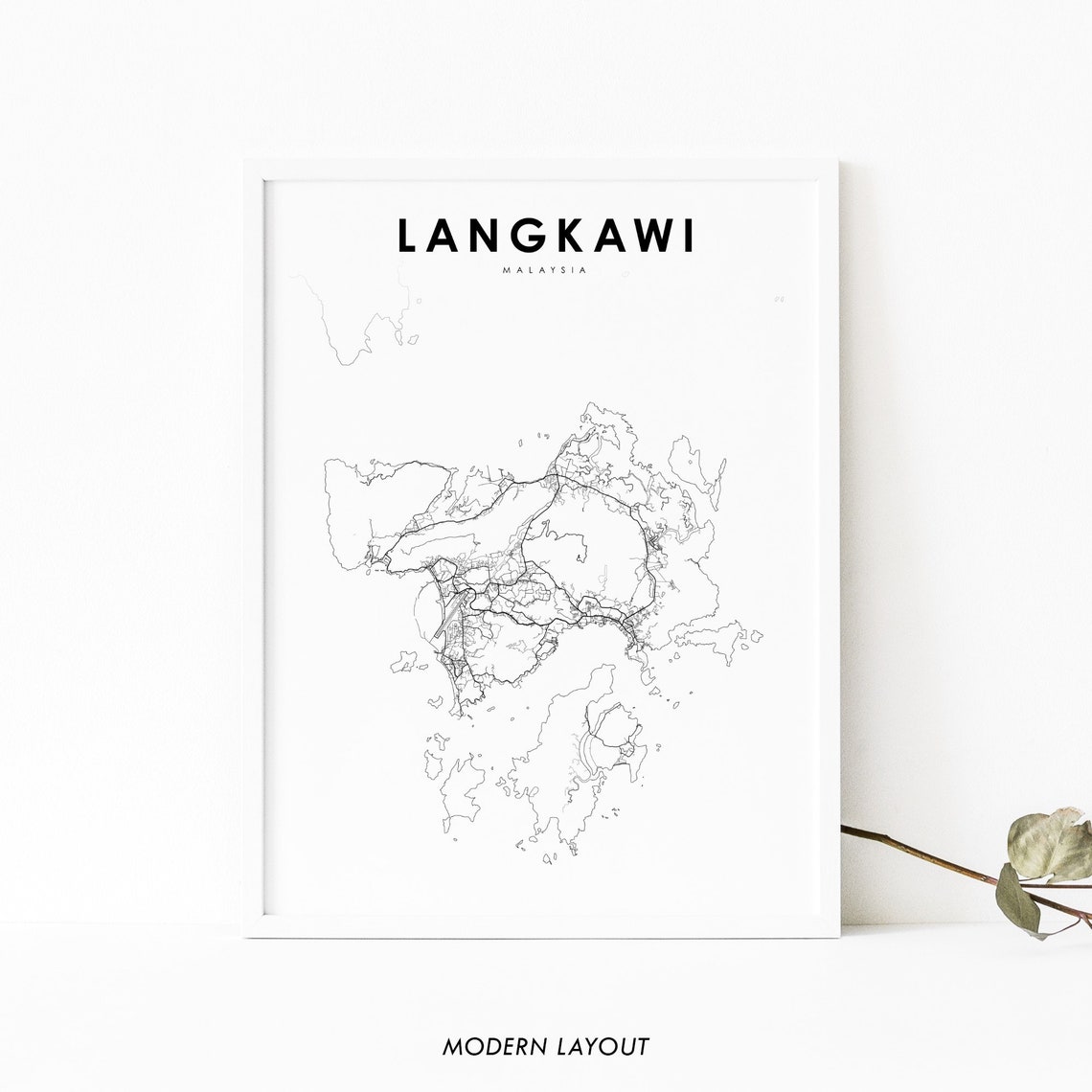 Langkawi Malaysia Island Minimalist Street Map Line Art Print