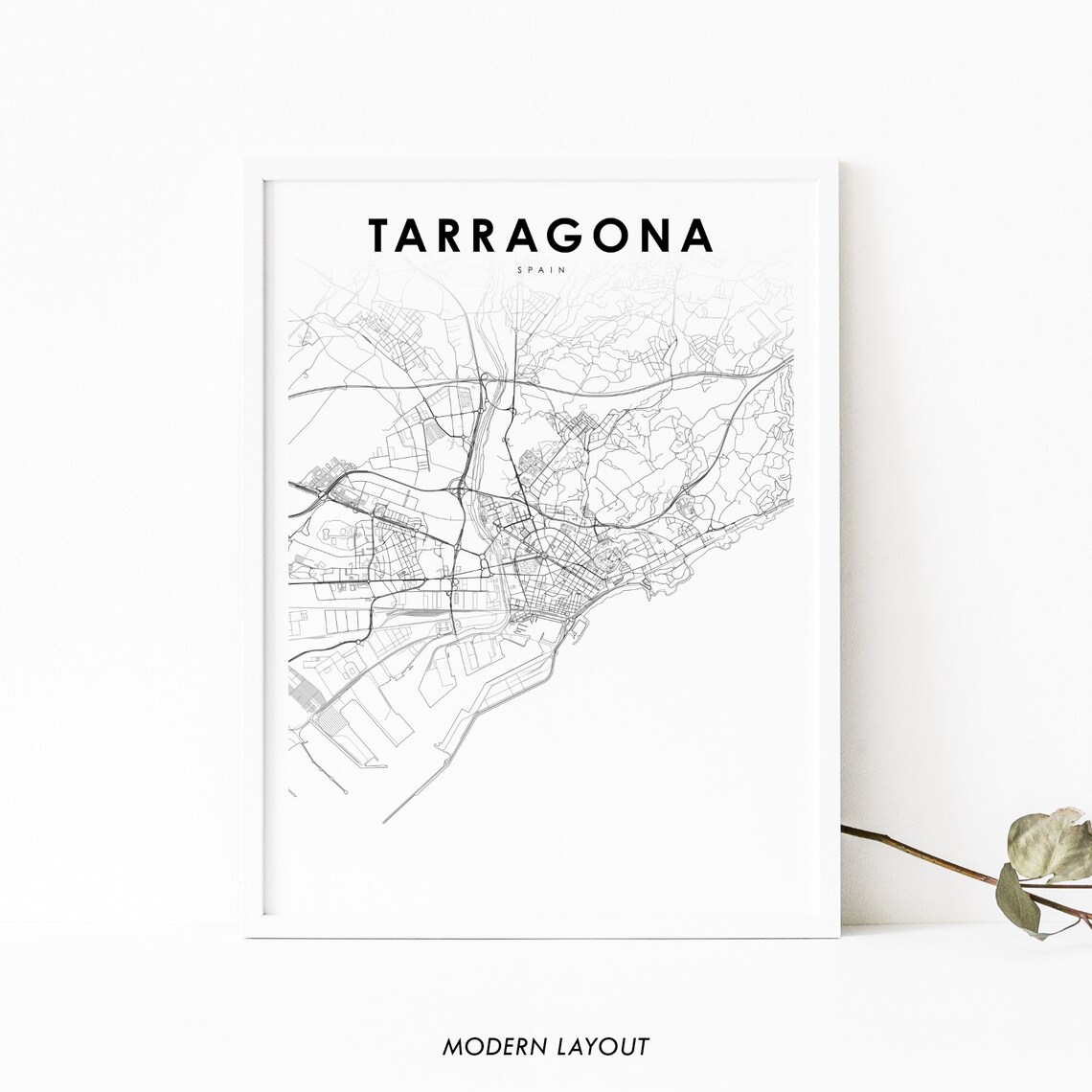 Tarragona Spain Minimalist City Street Map Line Art Wall Poster