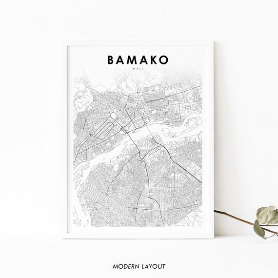 Bamako Mali Map Print Art Poster Bermudu Niger River City Street Road Nursery Room Wall Office Decor