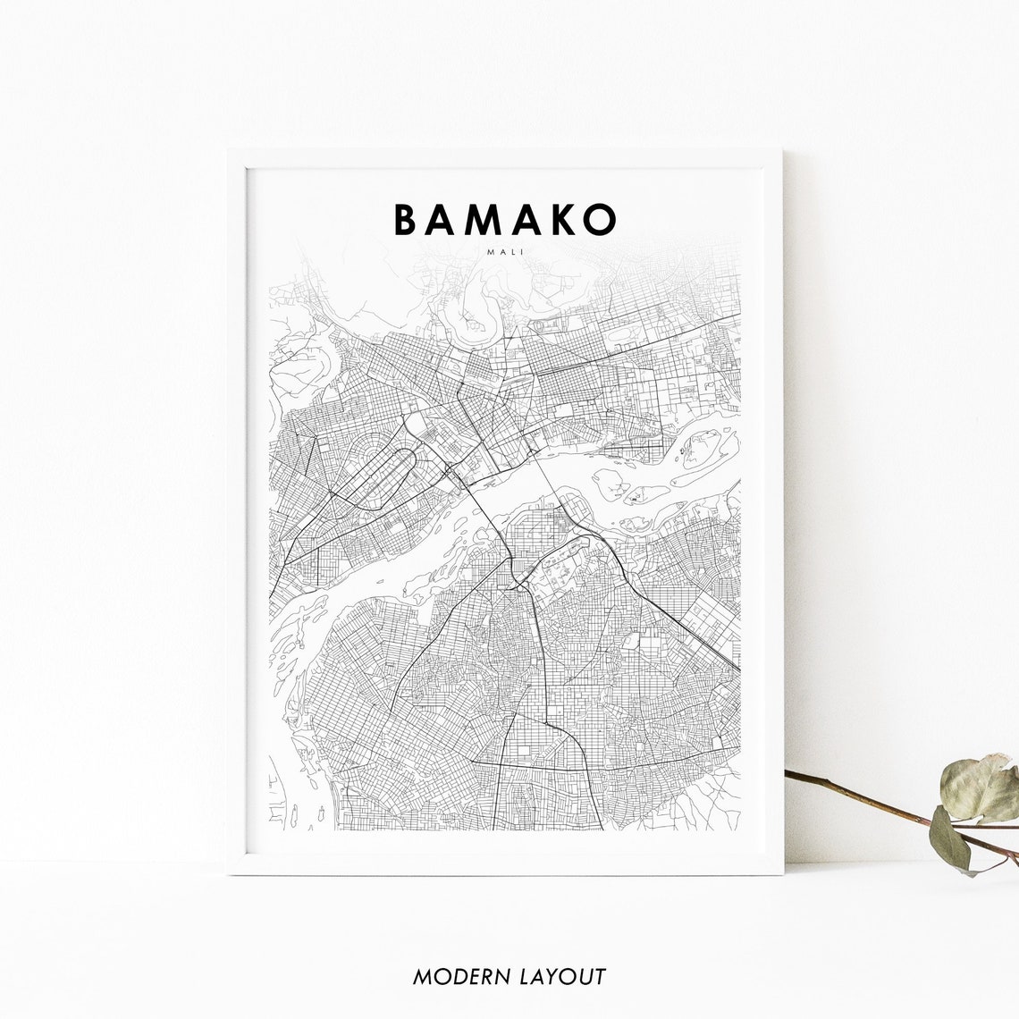 Bamako Mali Minimalist City Street Map Modern Layout Wall Art