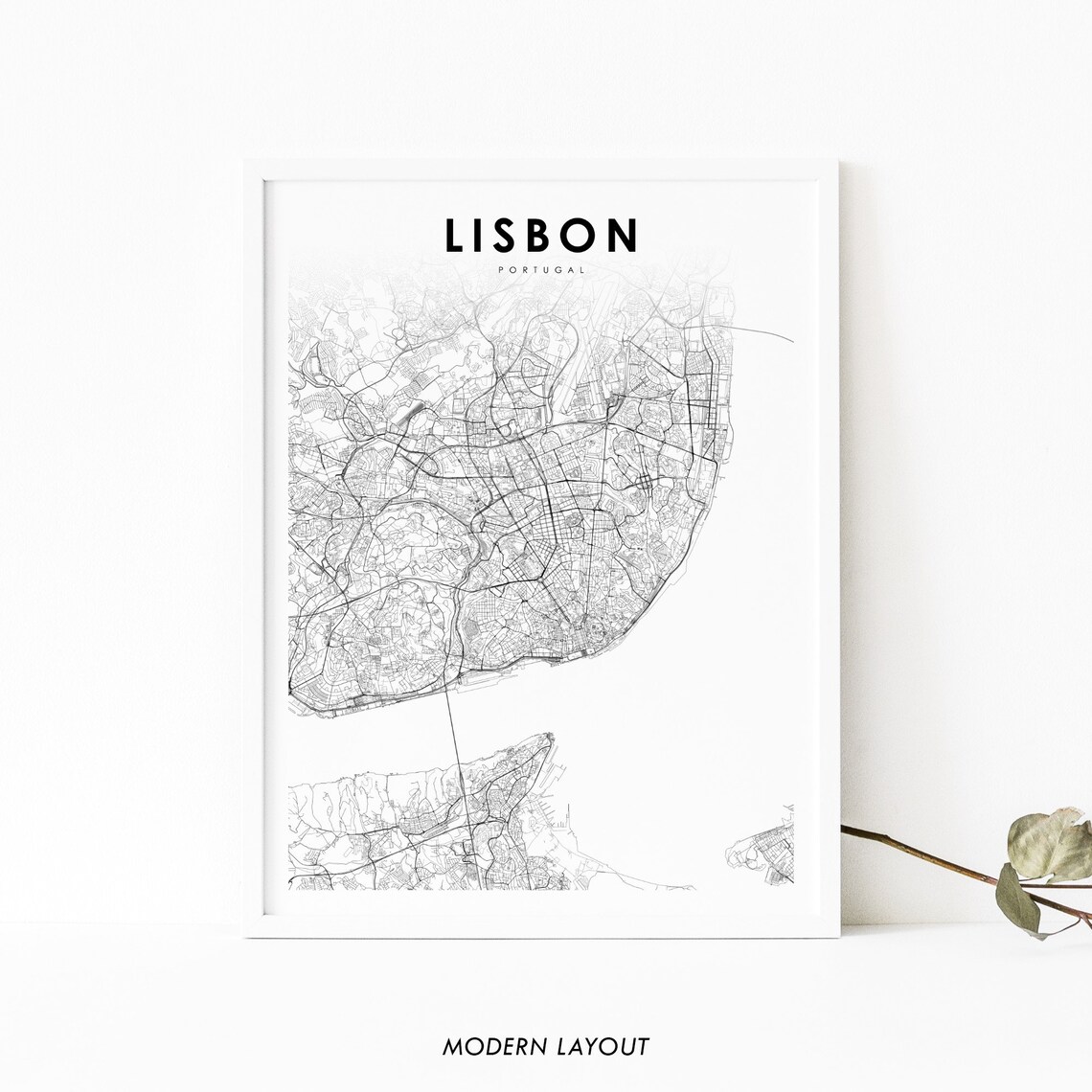 Lisbon Portugal Map Art Print, Lisboa Wall Decor