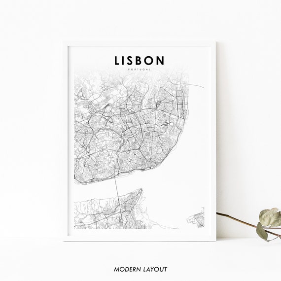 Lisbon Portugal Map Art Print, Lisboa Wall Decor