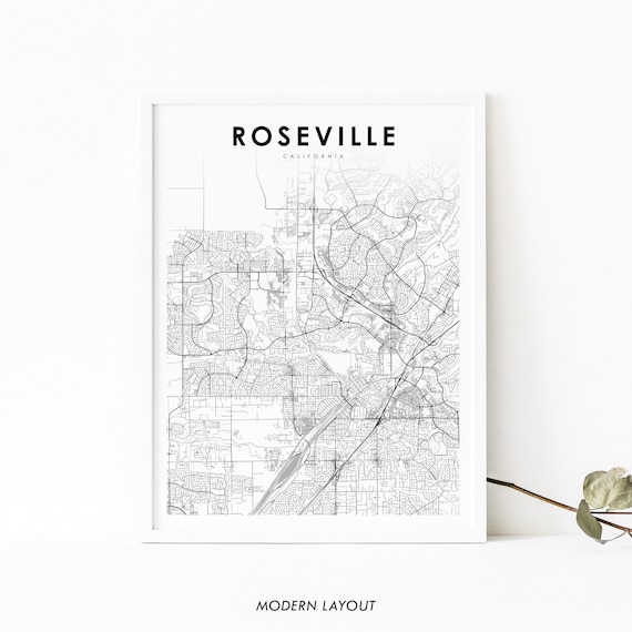 Roseville Ca Map Print Usa Art Poster Junction Placer City Street Nursery Room Wall Office Decor