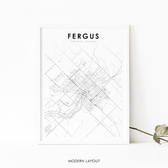 Fergus Ontario Map Print On Canada Art Poster Wellington City Street Road Nursery Room Wall Office Decor