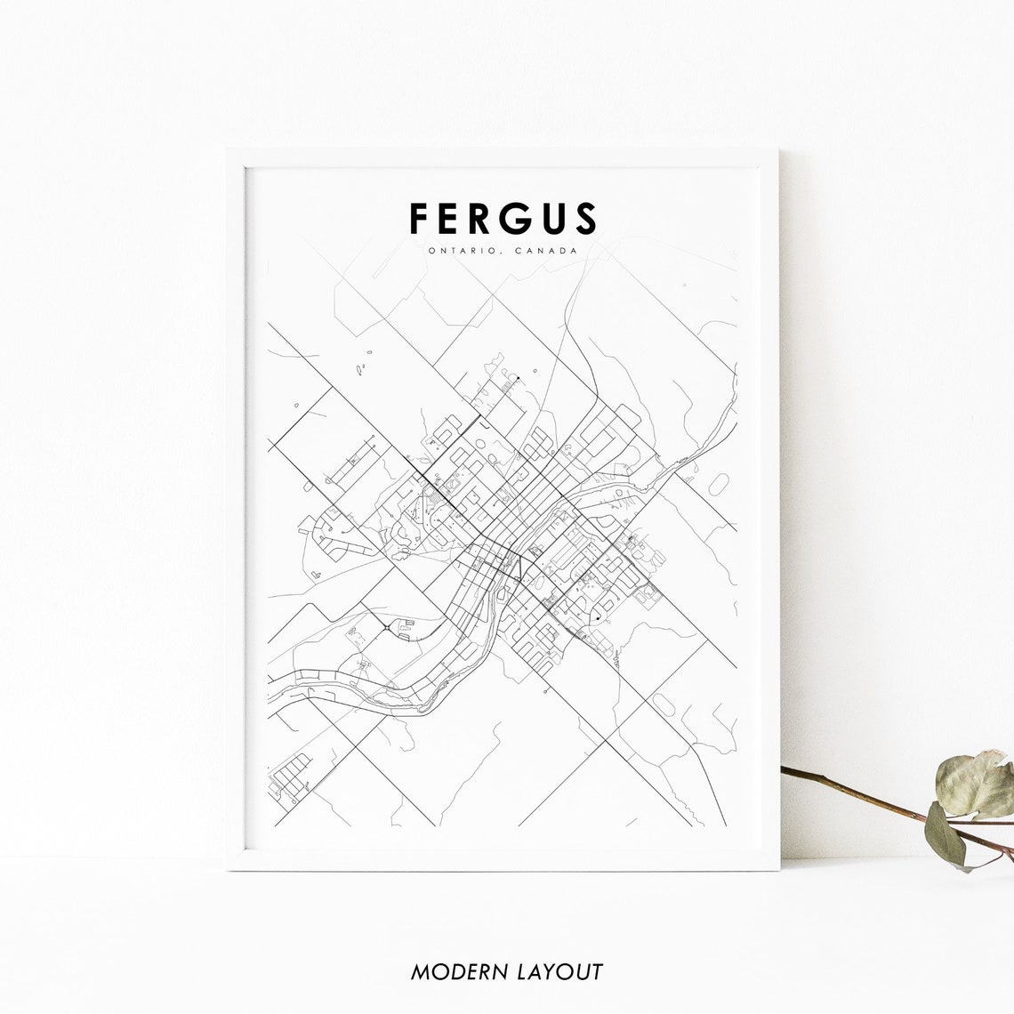 Fergus Ontario Canada Minimalist Black Street Map Art Poster