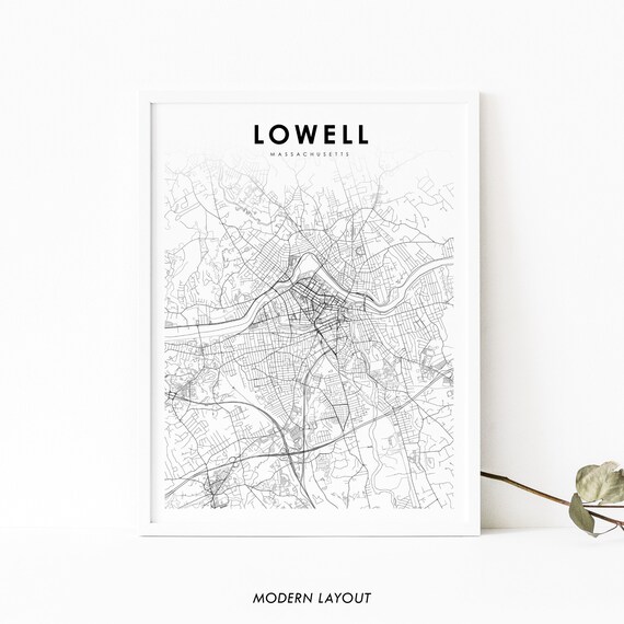 Lowell Ma Map Print Massachusetts Usa Art Poster Middlesex City Street Road Nursery Room Wall Office Decor