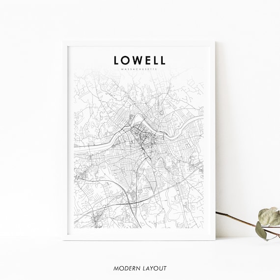Lowell Massachusetts Minimal Street Map Line Art Travel Poster