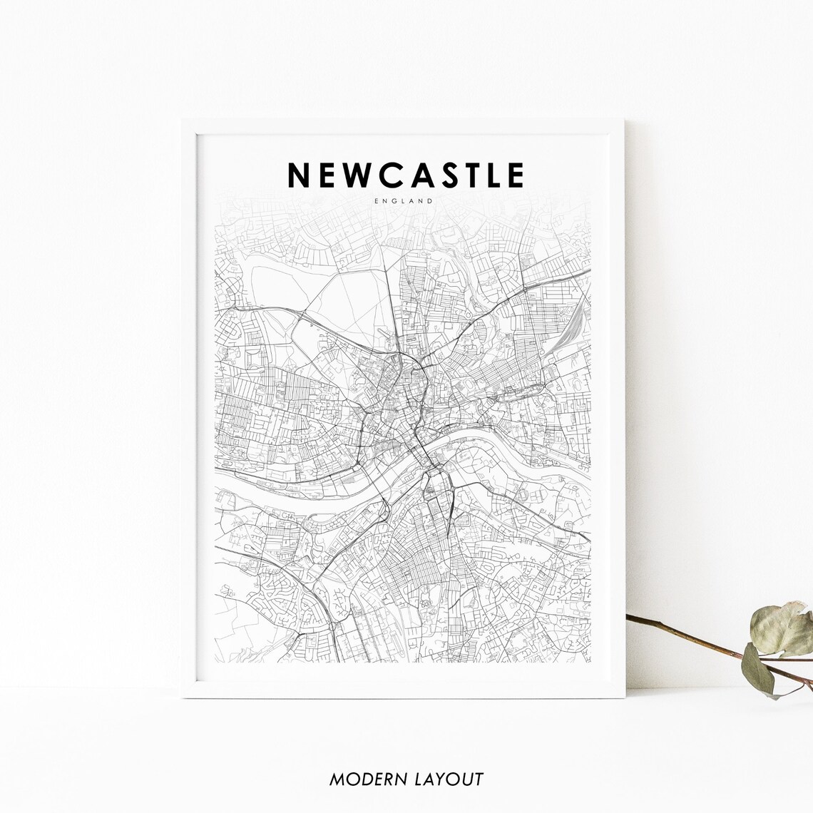 Newcastle Upon Tyne England Map Poster, UK City