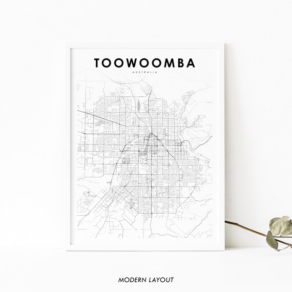 Toowoomba Australia Map Print Qld Queensland Art Poster City Street Road Nursery Room Wall Office Decor