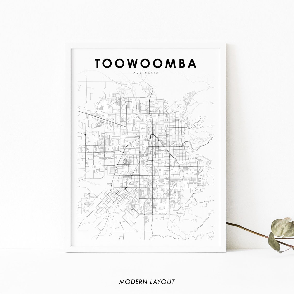 Toowoomba Australia Minimalist City Street Map Art Print Decor