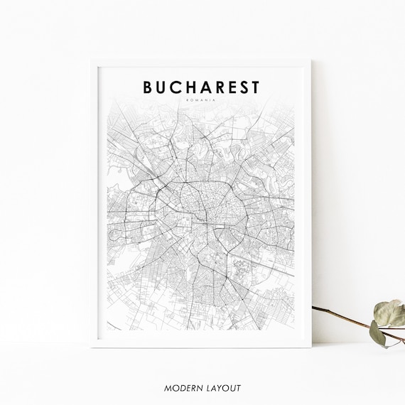 Bucharest Romania City Street Map Minimalist Black White Poster