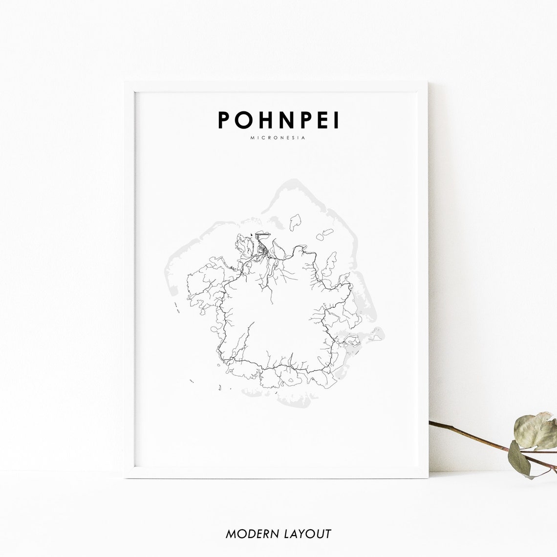 Pohnpei Micronesia Minimalist Island Street Map Modern Layout Poster