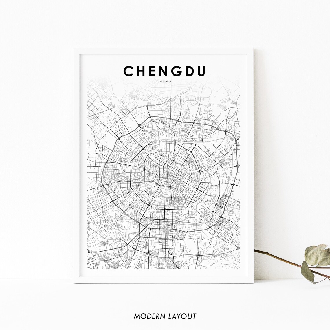 Chengdu China Map Art Poster, Sichuan Travel