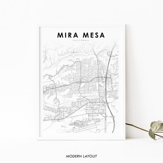 Mira Mesa CA Map Print, San Diego Street Poster