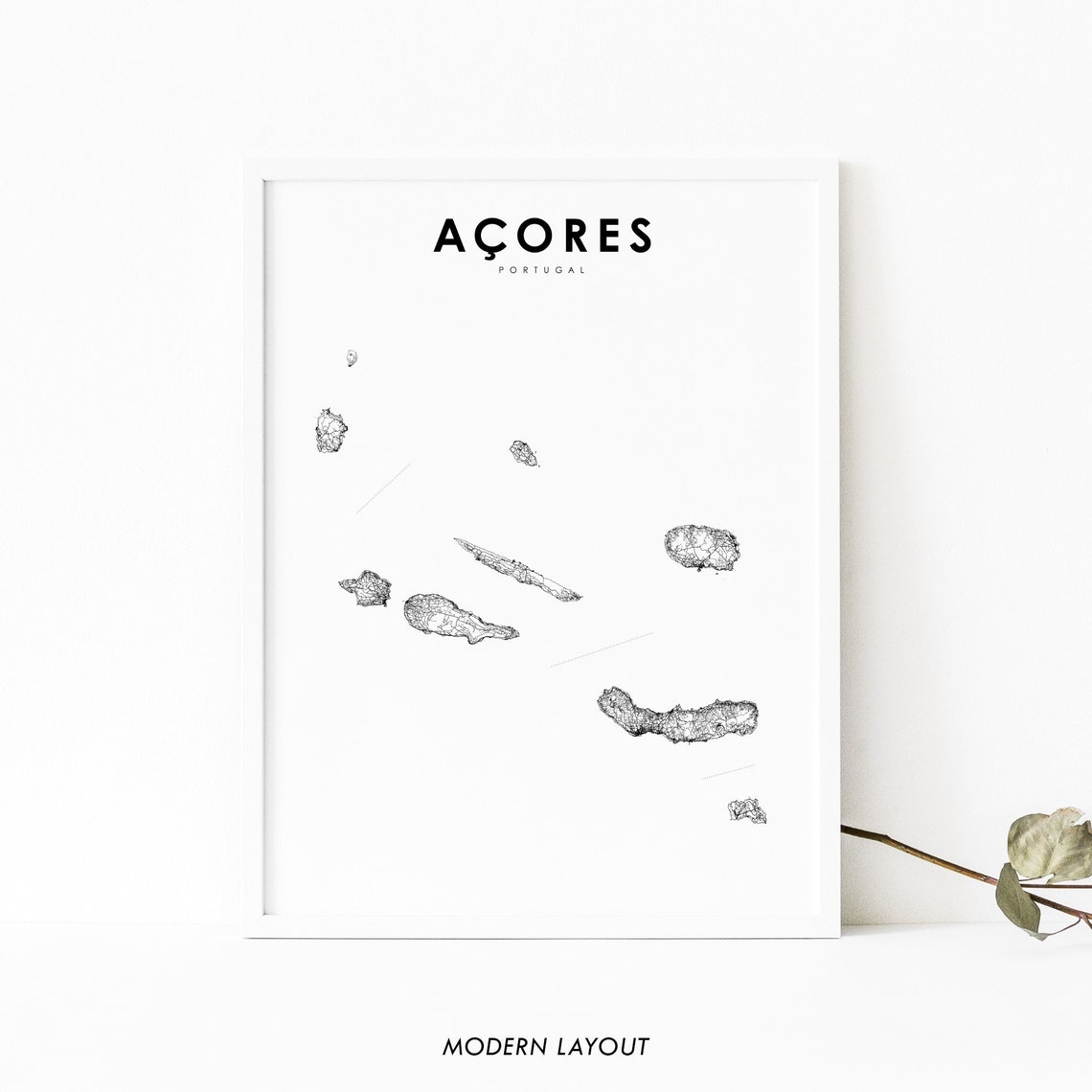 Azores Map Print, Portugal Road Poster
