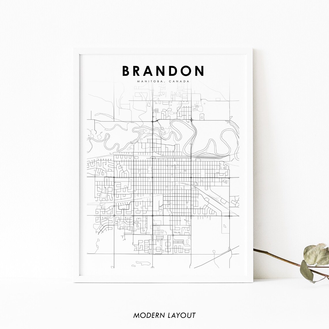 Brandon Manitoba Map Print, Westman City Street Road