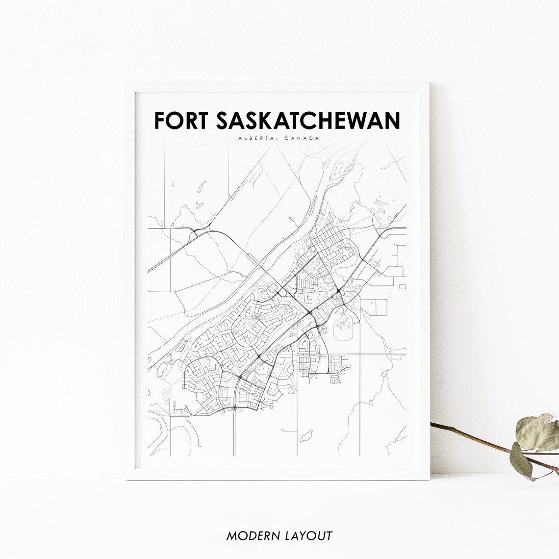 Fort Saskatchewan Alberta Map Print, Canada Art Poster