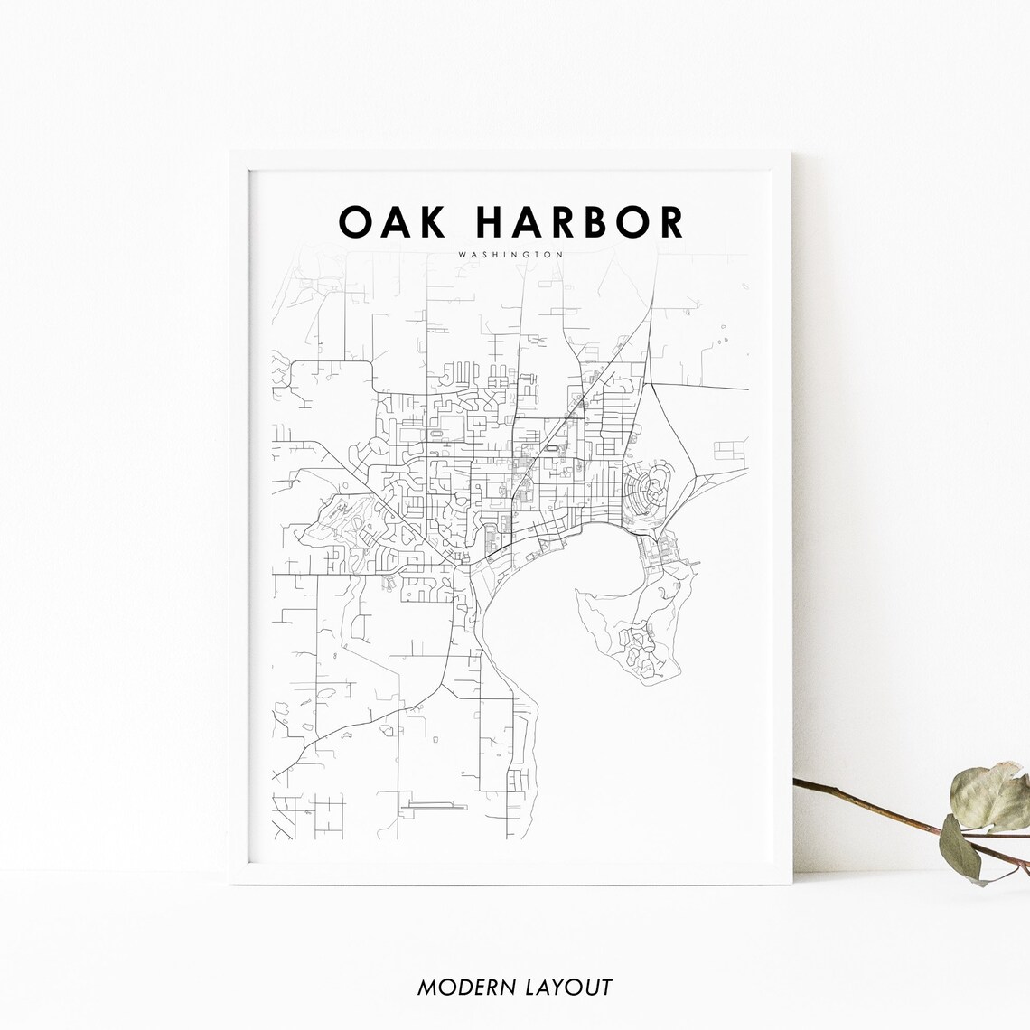 Oak Harbor WA Map Print, Washington Art Poster