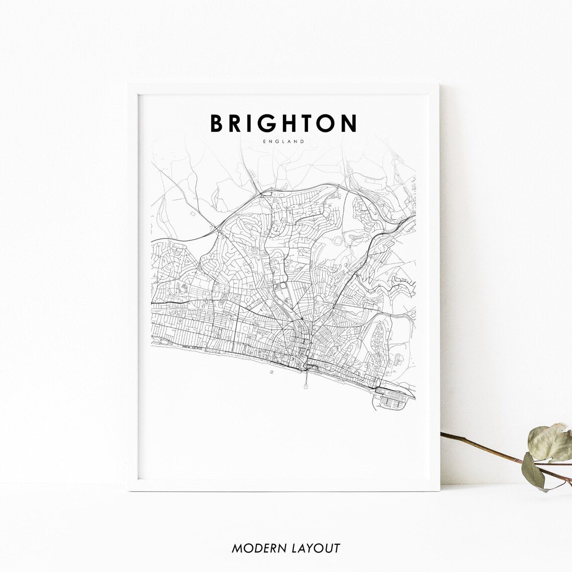 Brighton England Minimalist City Street Map Modern Decor Wall Art