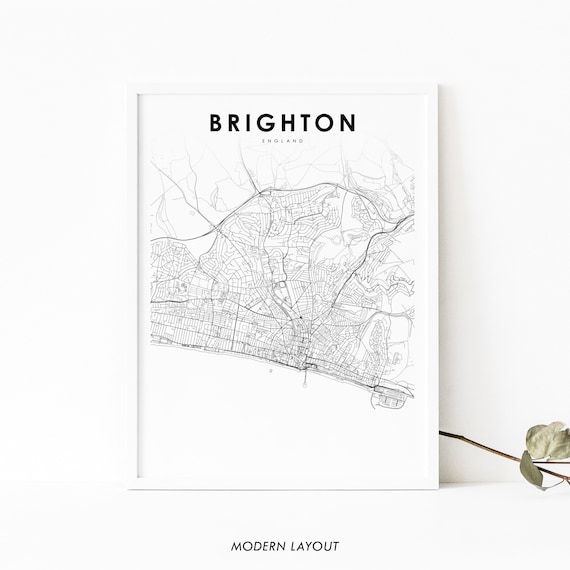 Brighton England Minimalist City Street Map Modern Decor Wall Art