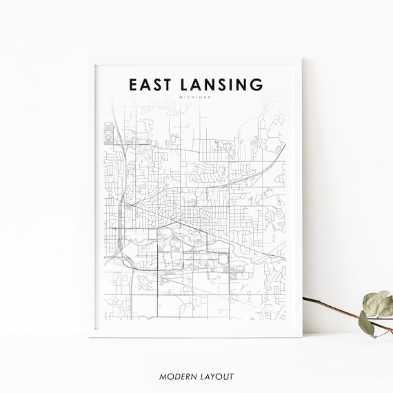 East Lansing Mi Map Print Michigan Usa Art Poster City Street Road Nursery Room Wall Office Decor