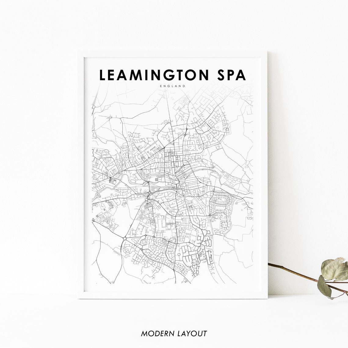 Royal Leamington Spa England City Street Map Minimalist Map Print