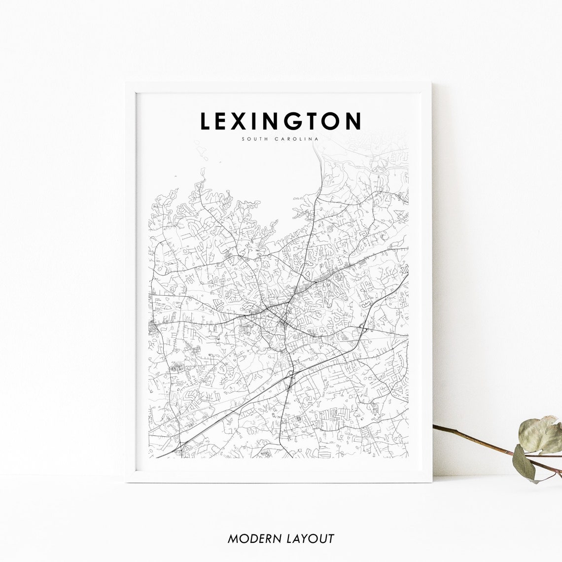 Lexington South Carolina Minimalist Black White City Map Art Poster
