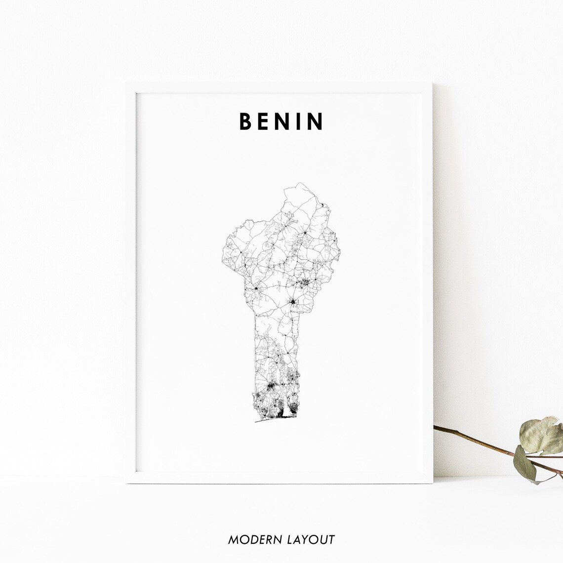 Benin Map Country Road Poster Print, Nursery Decor
