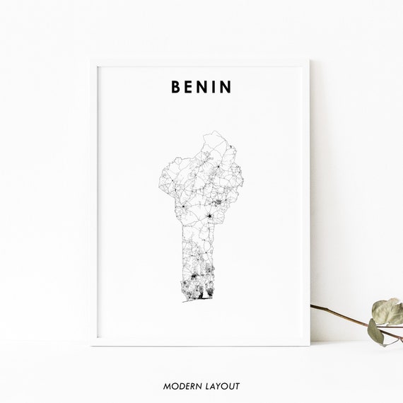 Benin Map Country Road Poster Print, Nursery Decor